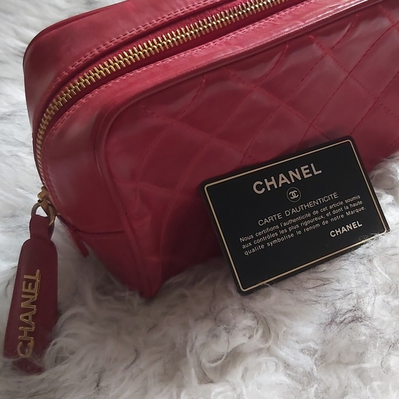 Beautiful Vintage Red CHANEL TOILETRY MAKEUP POUCH CASE Authentic - Picture 2 of 12